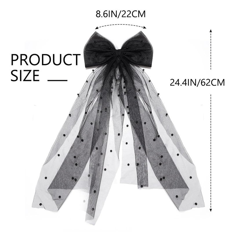 JONKY Wedding Bow-Knot Veil White Pearl Hair Clip Tulle Bridal Short Veils Bachelorette Party Hair Accessories for Women and Girls (Style2) - Image 4